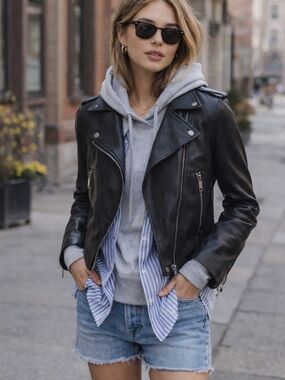 LTH JKT Black Leather Moto Jacket – XS – Classic Biker Style, Spring Layer